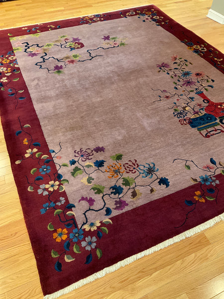 Kaoud Rugs 8.11x11.4 Rectangle Lavender Pictorial Area Rug
