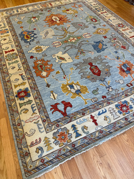 Kaoud Rugs 9X11.10 Rectangle Light Blue OUSHAK Area Rug