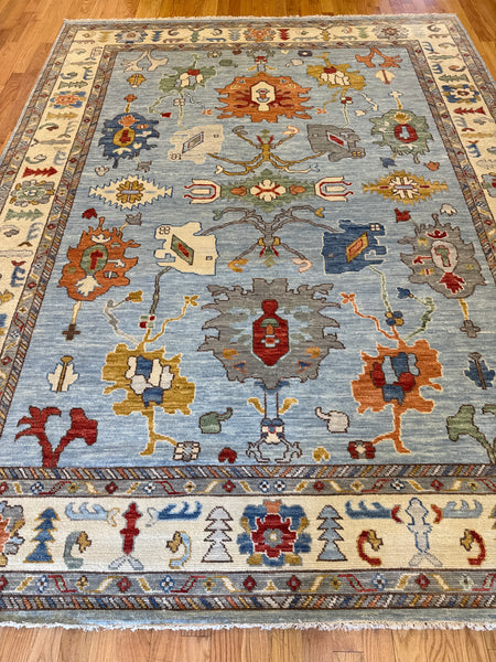 Kaoud Rugs 9X11.10 Rectangle Light Blue OUSHAK Area Rug