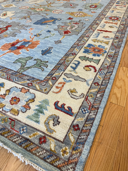 Kaoud Rugs 9X11.10 Rectangle Light Blue OUSHAK Area Rug