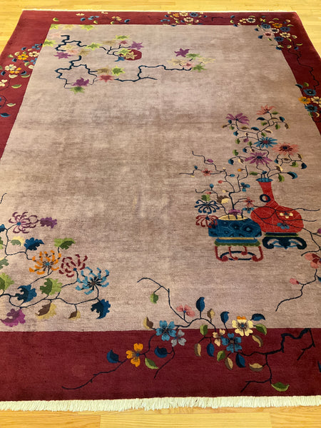 Kaoud Rugs 8.11x11.4 Rectangle Lavender Pictorial Area Rug