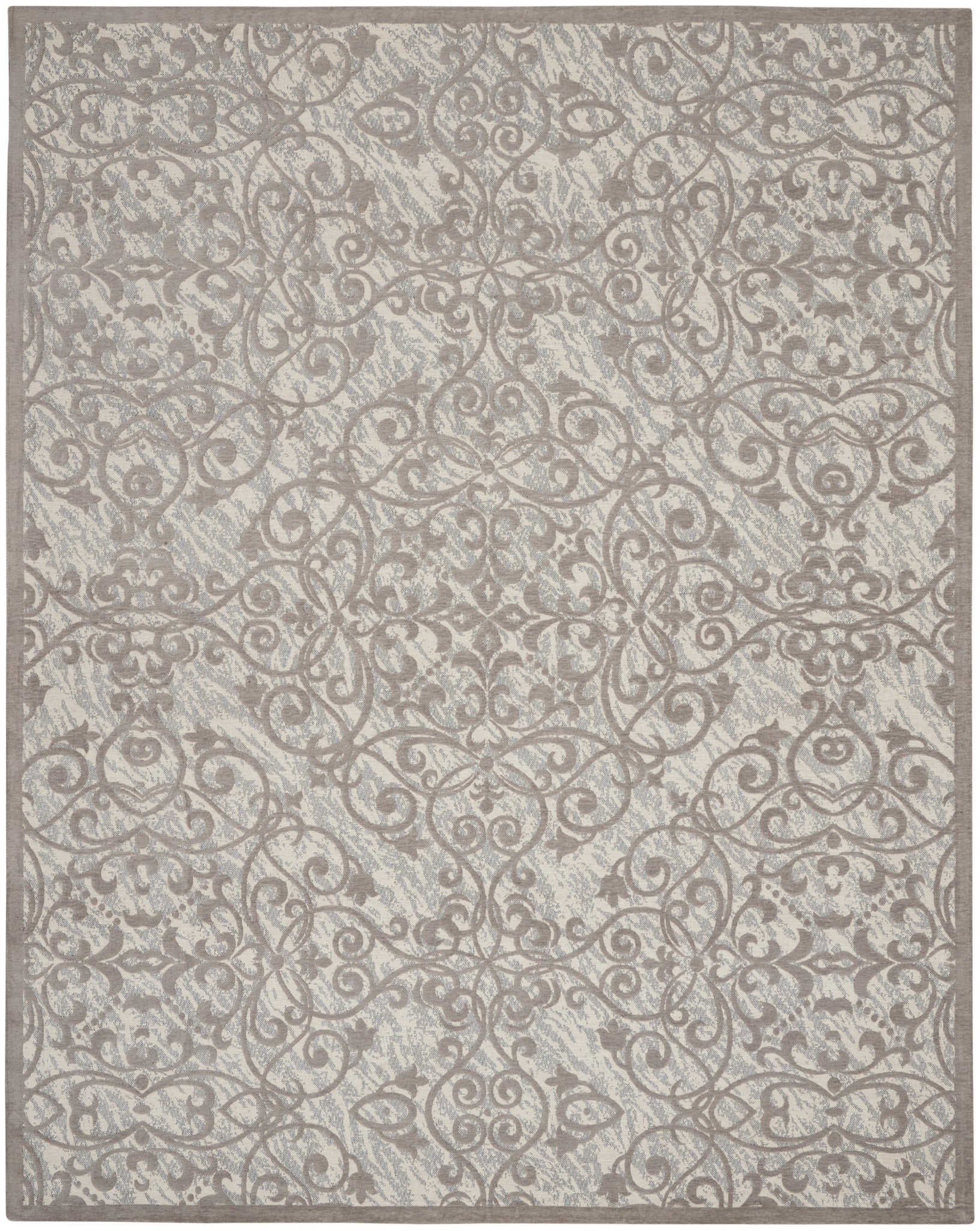 Nourison Damask DAS01 Ivory/Grey Area Rug  Cream / Ivory