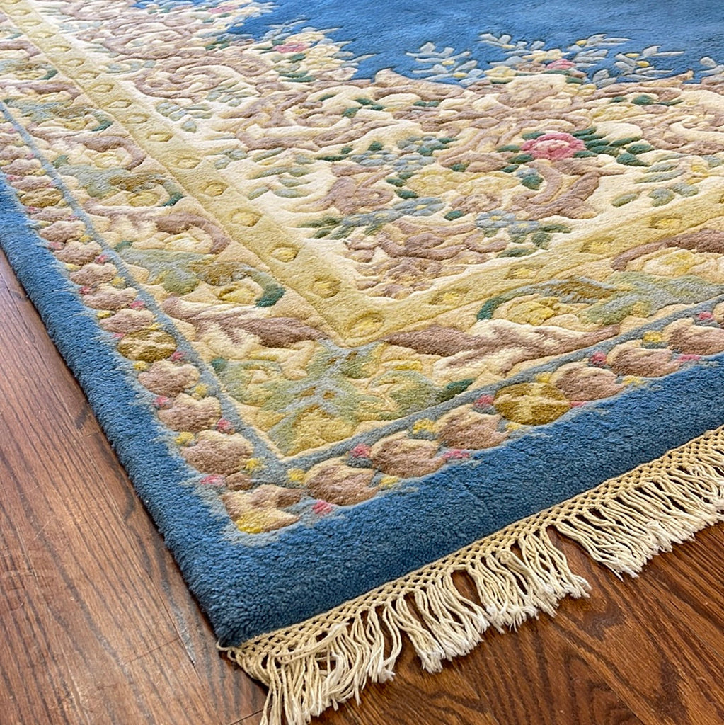 Kaoud Rugs Hand Knotted Light Blue Wool Contemp