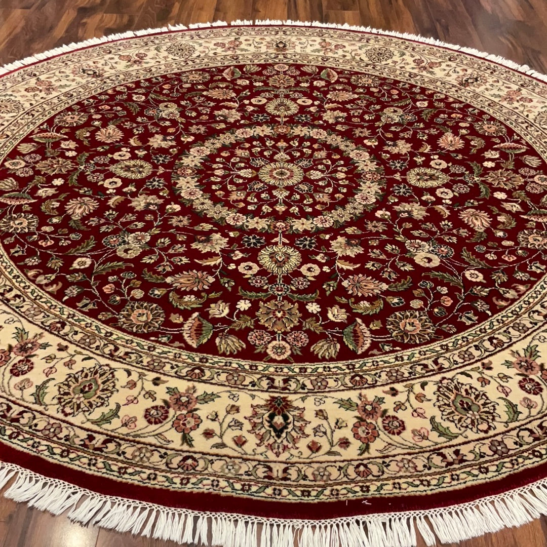 KAOUD RUGS 7X6.11 ROUND RED TABRIZ AREA RUG
