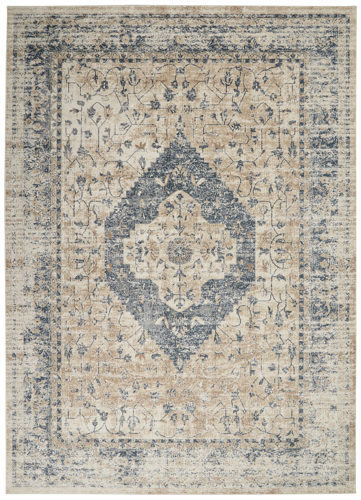 kathy ireland Home Malta MAI11 Ivory/Blue Area Rug  Beige