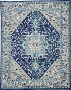 Nourison Tranquil TRA06 Ivory/Navy Area Rug  Blue